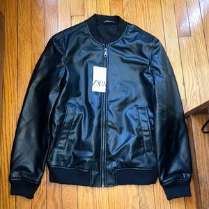Zara leather bomber jacket